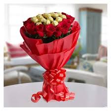 Ultimate Combo of Ferraro Rocher and Red Rose in a Bouquet